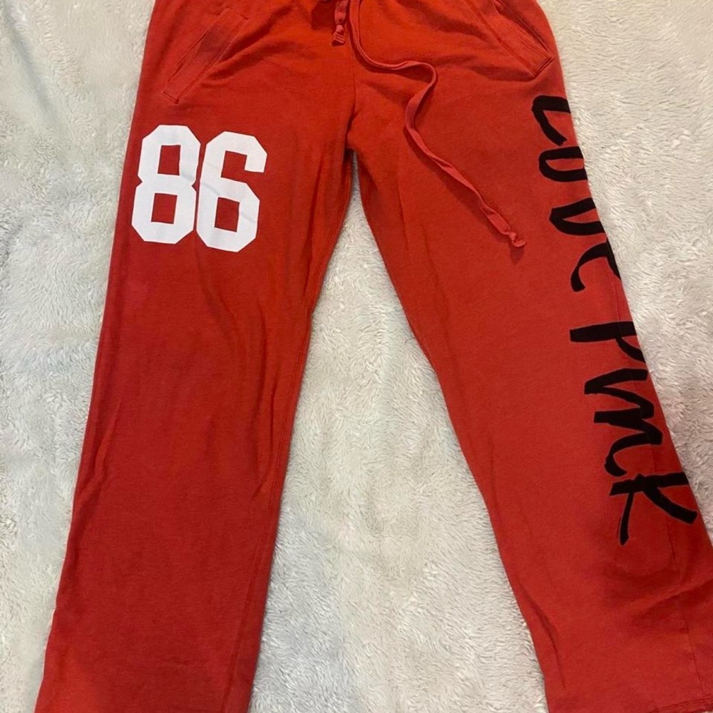 Red Graphic Lounge Pants with '86' and Side Script
